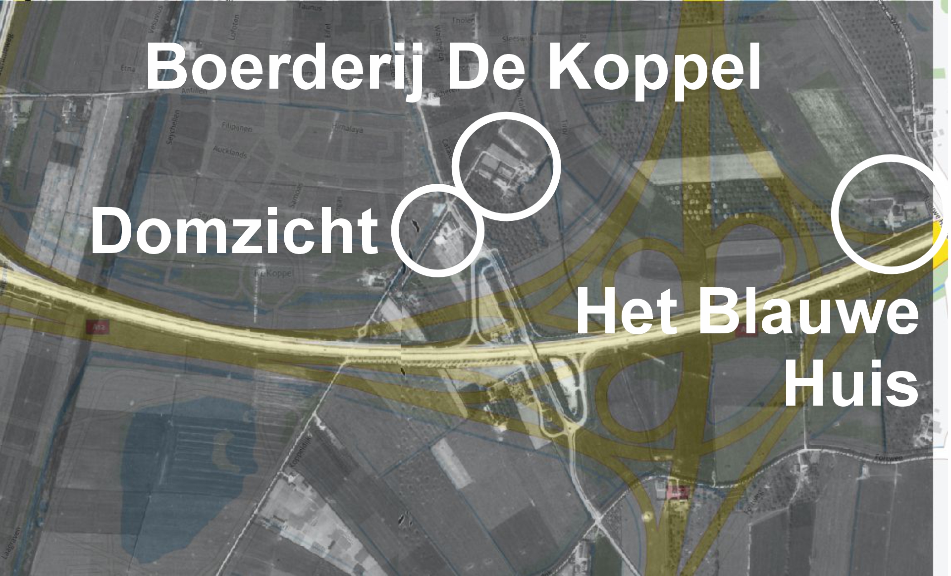 Luchtfoto drie boerderijen 1950