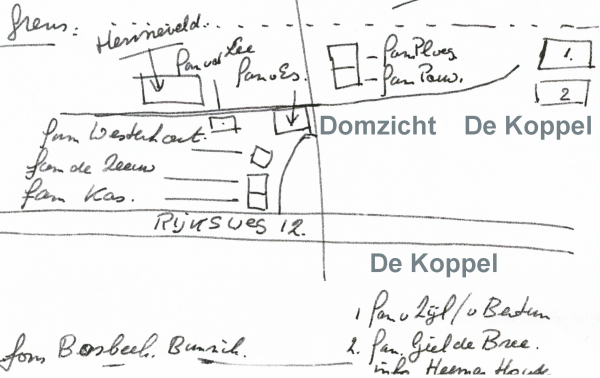 Fragment schets met Boerderijen en Familienamen